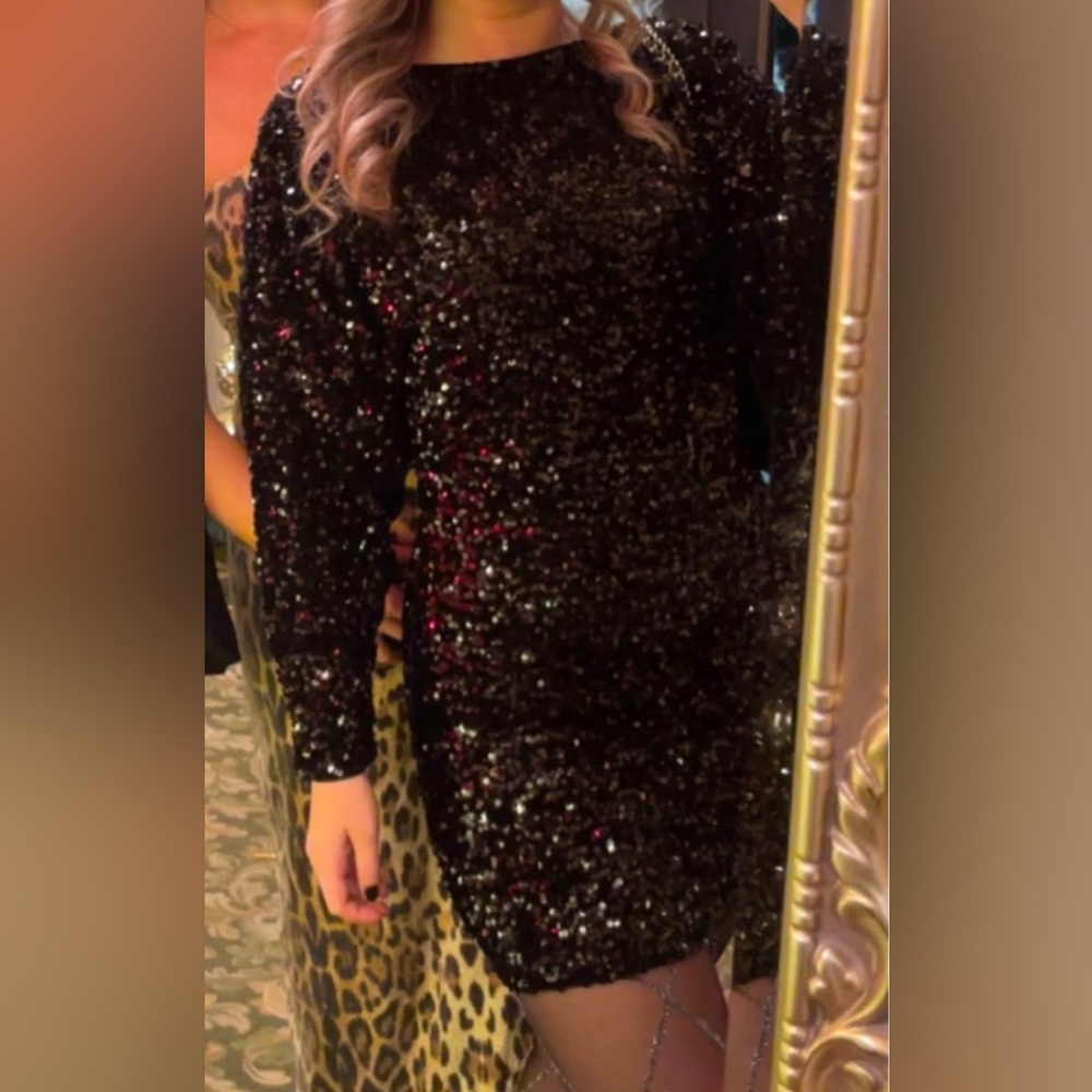 Mango Black Sequin Mini Dress
